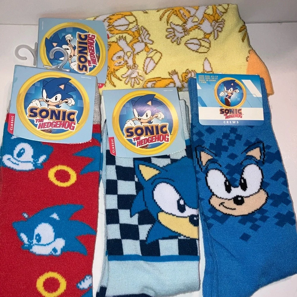 Sonic Theme Set of Casual Socks - 4‎ pair Yellow, Red, Blue